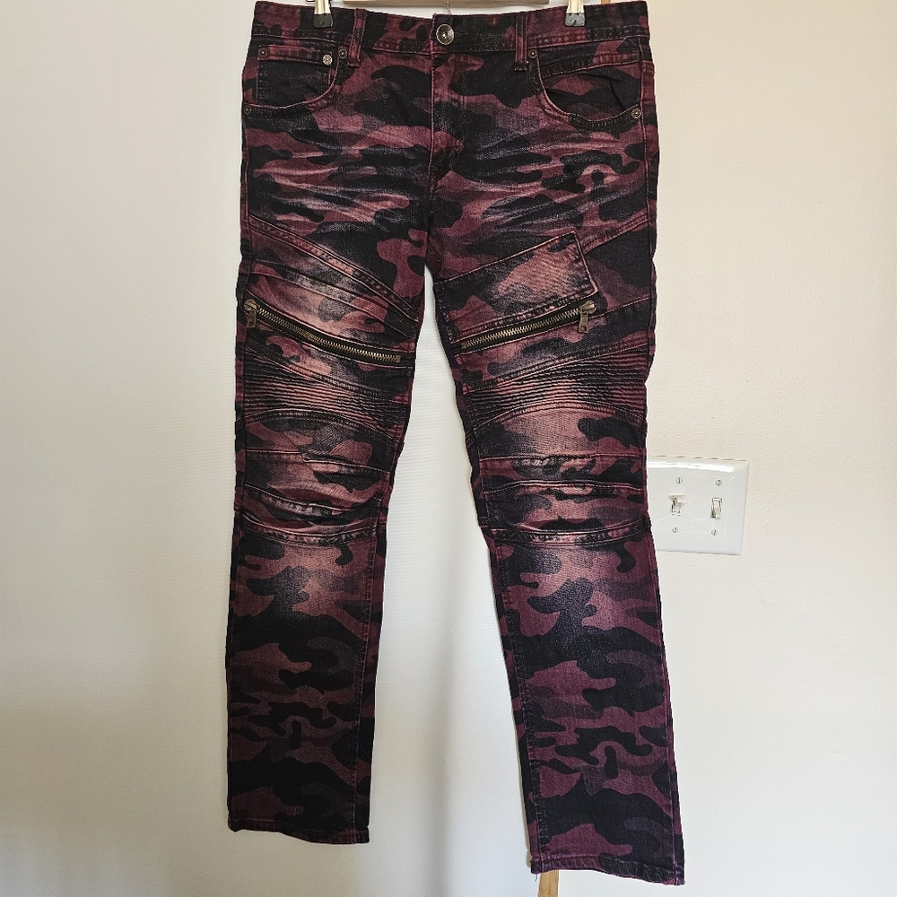 Dstrkt Men Tie-dye Camo Pattern Red Denim Jeans W34/L32 straight